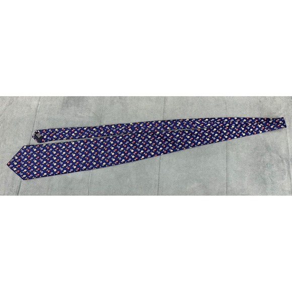 Louis Dell'Olio Mens Silk Tie Navy Blue Geometric Novelty Print Made in Italy - Picture 2 of 5